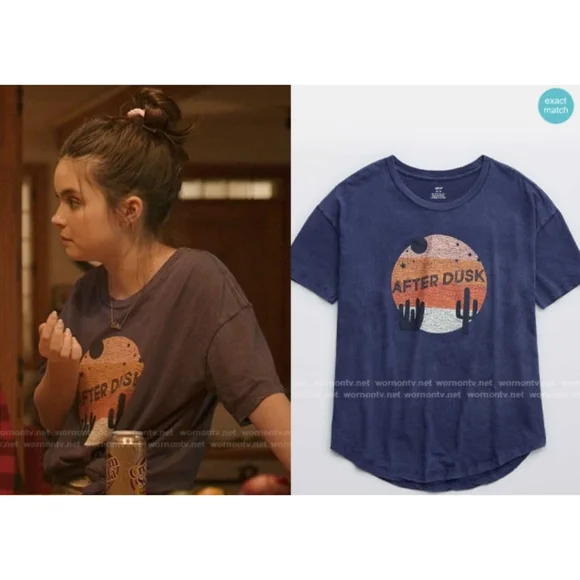 NWT Aerie After Dusk Oversized Distressed Graphic Tee, Size XLarge, Color Blue - Picture 9 of 9